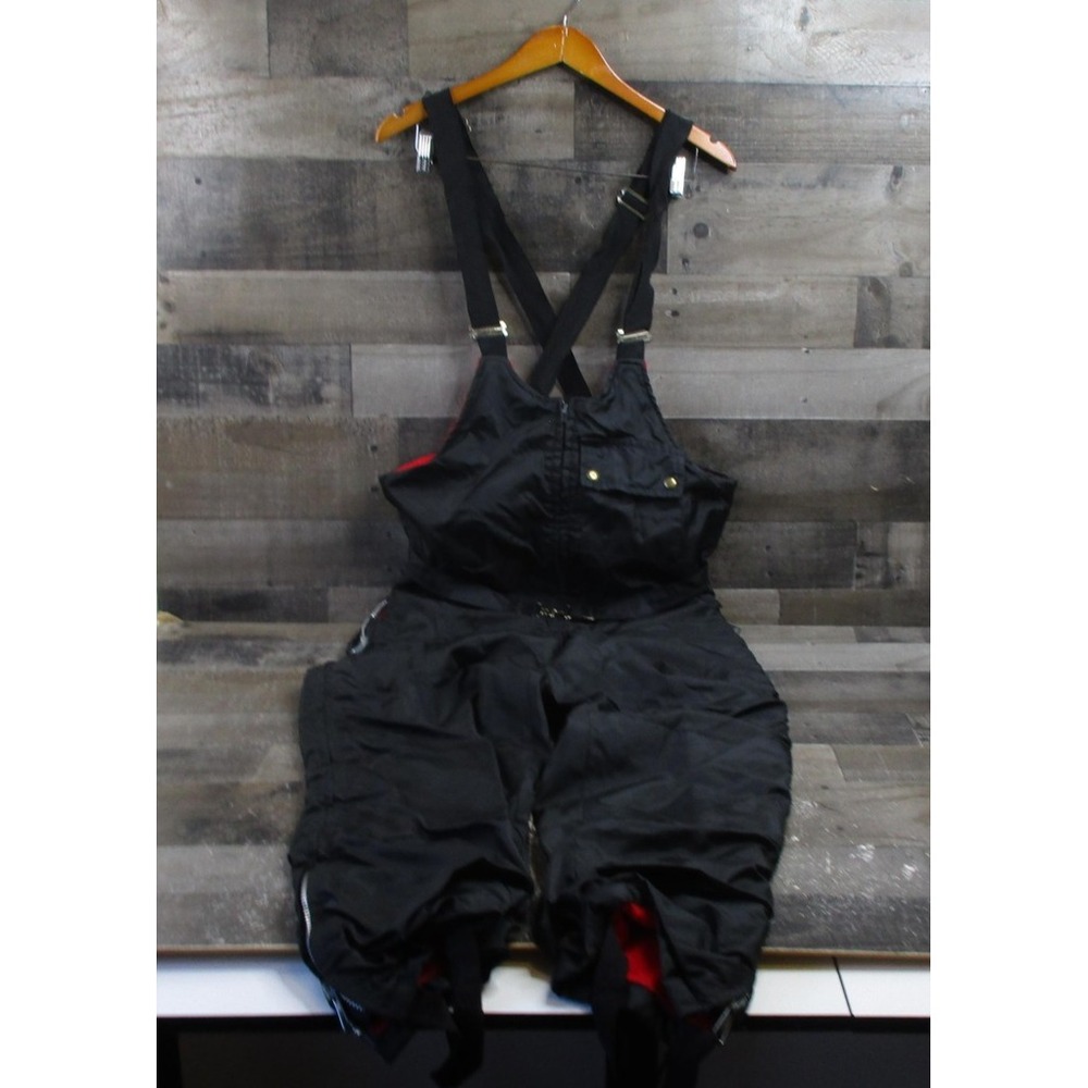 Vintage Yamaha Snowmobile Bib Overalls Mens Medium Black Red Fleece Lined Belted
